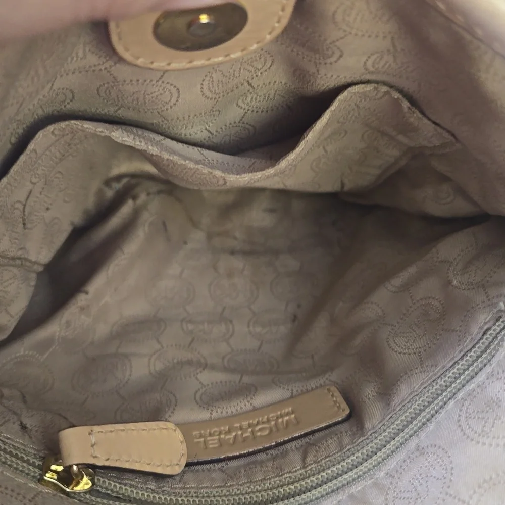 Michael Kors Brown Monogram Crossbody with Tan Trim